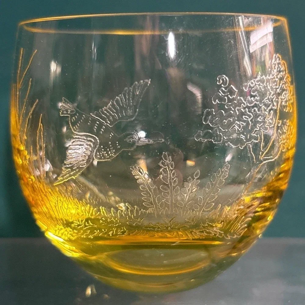 Vintage Moser‎ etched birds bohemian Czech crystal bar glasses